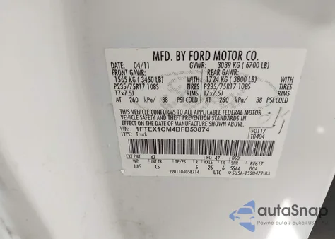 2011 Ford F-150 Xl из США, поврежденный, VIN 1FTEX1CM4BFB53874